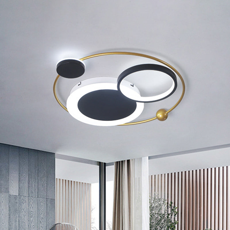 Flush Mount Led Ceiling Light In Acrylic Black And Gold Warm/White 16.5/20.5/24.5 W