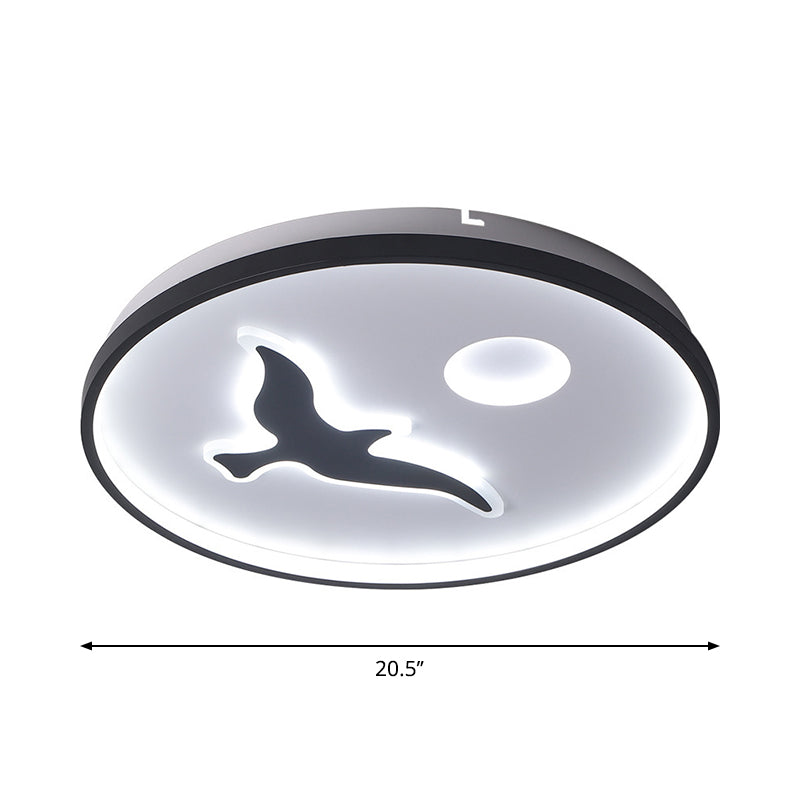 Nordic Style Rounded Metal Flush Light - LED Black Flush Mount with Bird and Sun Pattern in Warm/White Light (16.5"/20.5"/24.5" Wide)