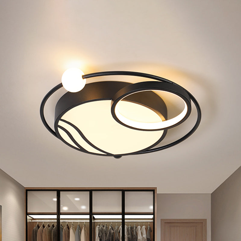 Modern Metal Ceiling Light Fixture, Nordic Black/Gold LED Flushmount Lighting in Warm/White Light, 16.5"/20.5" Width