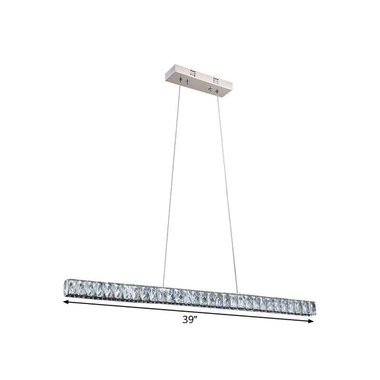 Linear Crystal Block Island Pendant Led Lighting In Silvery Modern Style For Dining Room Suspension