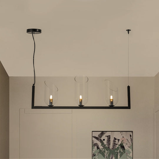 Modern Black Metallic Linear Chandelier With Oblique Clear Shade Led Pendant Light - Warm/White