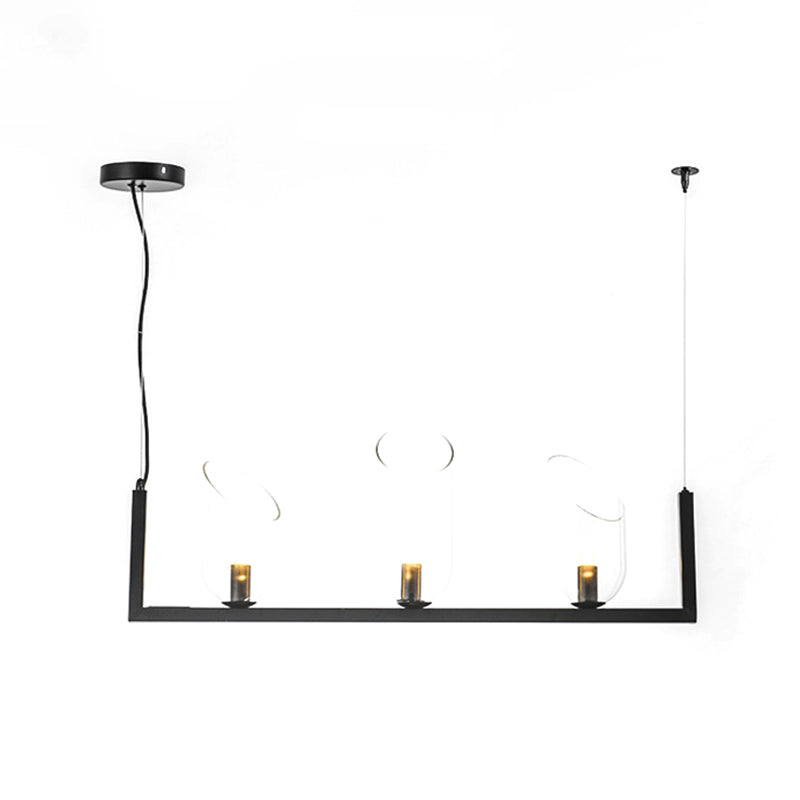 Modern Black Metallic Linear Chandelier With Oblique Clear Shade Led Pendant Light - Warm/White