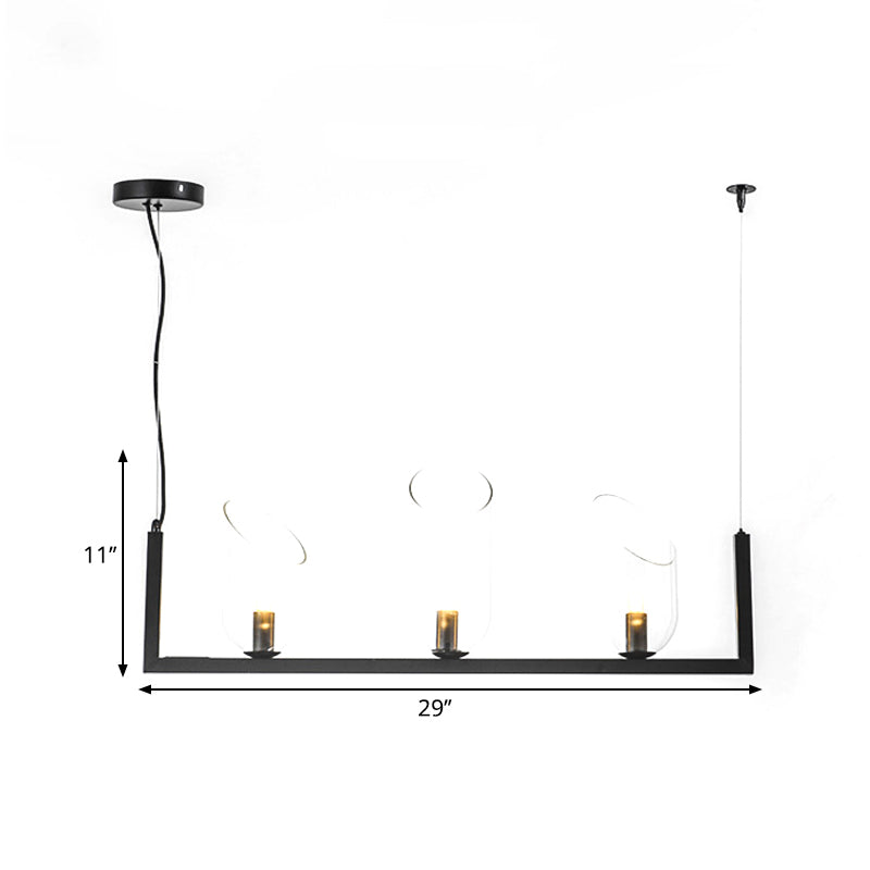 Modern Black Metallic Linear Chandelier With Oblique Clear Shade Led Pendant Light - Warm/White