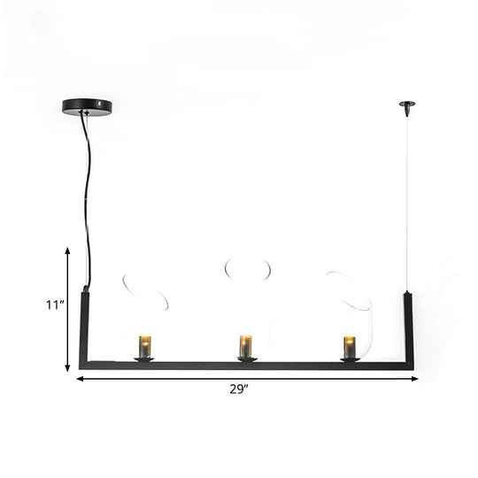 Modern Black Metallic Linear Chandelier With Oblique Clear Shade Led Pendant Light - Warm/White