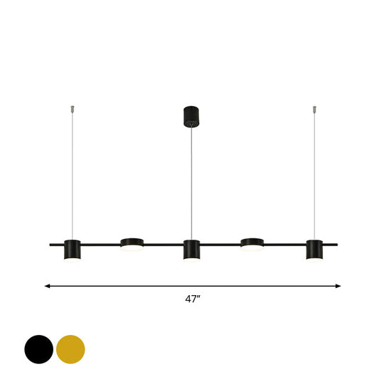 Modern Linear Metallic Chandelier Light - 3/5 Heads Black/Gold Hanging Lamp With Rotatable Shade