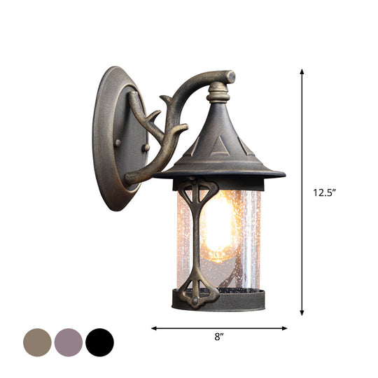 1-Bulb Seedy Glass Kerosene Lamp Wall Light In Black/Copper/Bronze - Warehouse Style