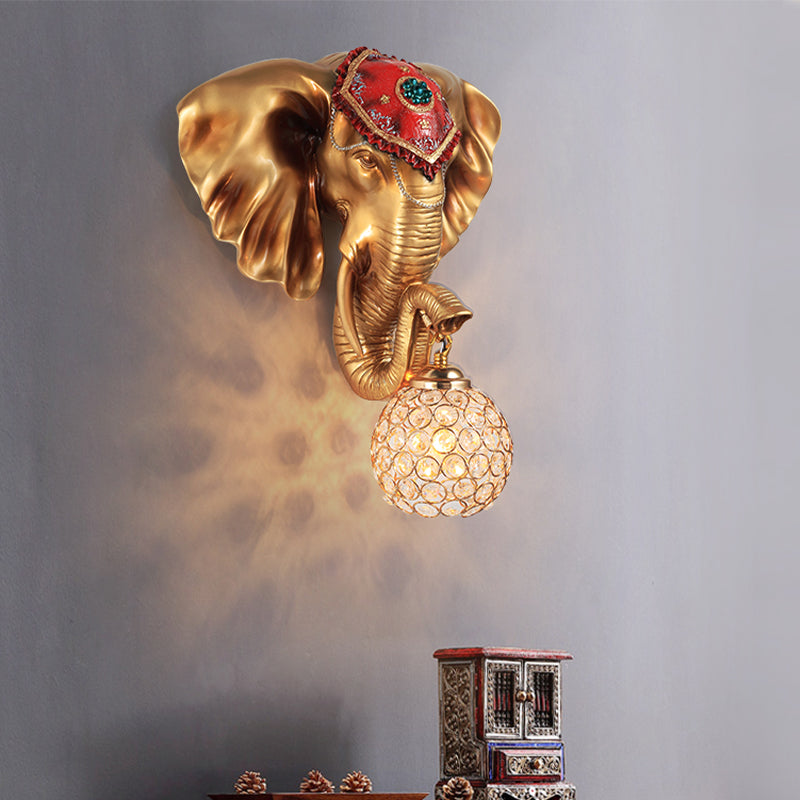 Crystal Wall Mounted Lamp With Elephant Head Decor And Rural White/Gold Insert Perfect For Lighting