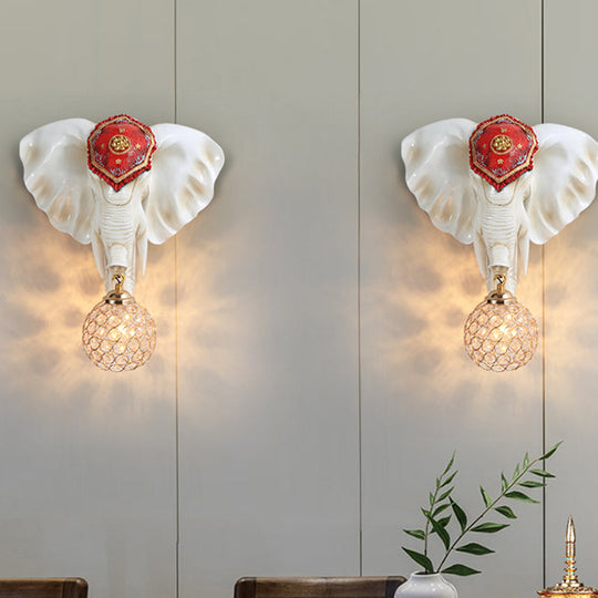 Crystal Wall Mounted Lamp With Elephant Head Decor And Rural White/Gold Insert Perfect For Lighting