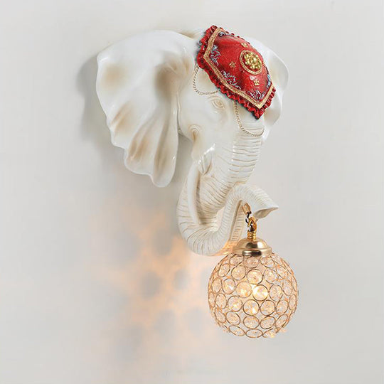 Crystal Wall Mounted Lamp With Elephant Head Decor And Rural White/Gold Insert Perfect For Lighting