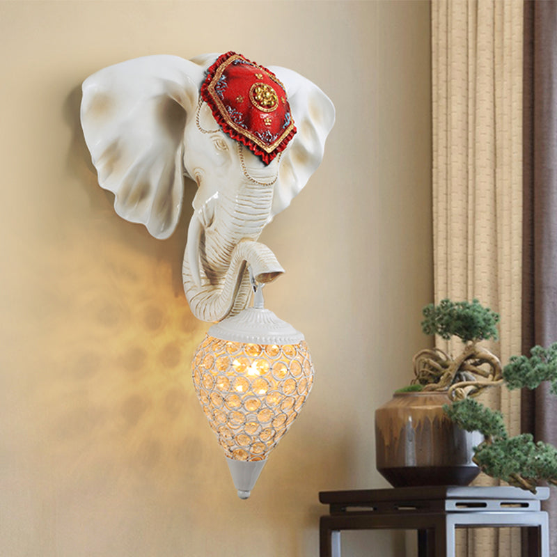 Crystal Wall Mounted Lamp With Elephant Head Decor And Rural White/Gold Insert Perfect For Lighting