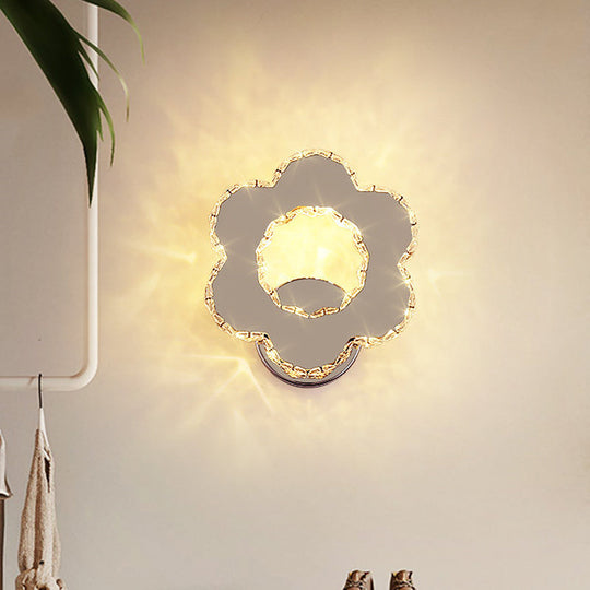 Crystal Flower/Star Wall Sconce With Modern Led Lighting - Chrome Finish Warm/White Light