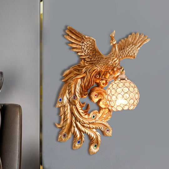 Peacock Flying Wall Mount Light: White/Green/Gold Resin With Crystal Shade Left/Right Gold / Left