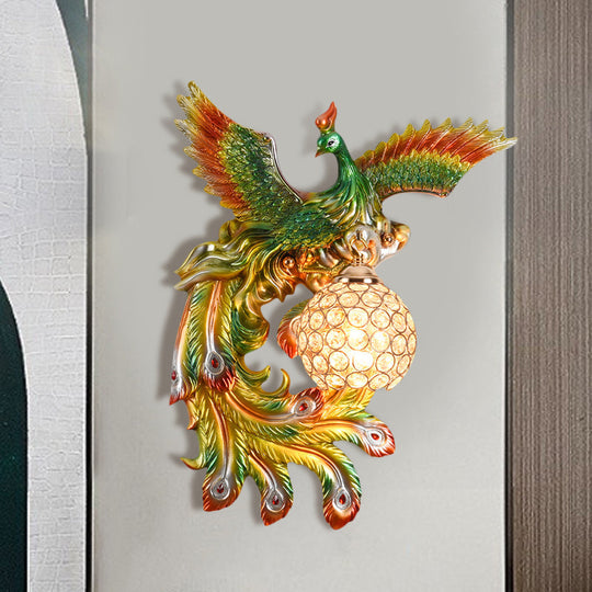 Peacock Flying Wall Mount Light: White/Green/Gold Resin With Crystal Shade Left/Right Green / Left