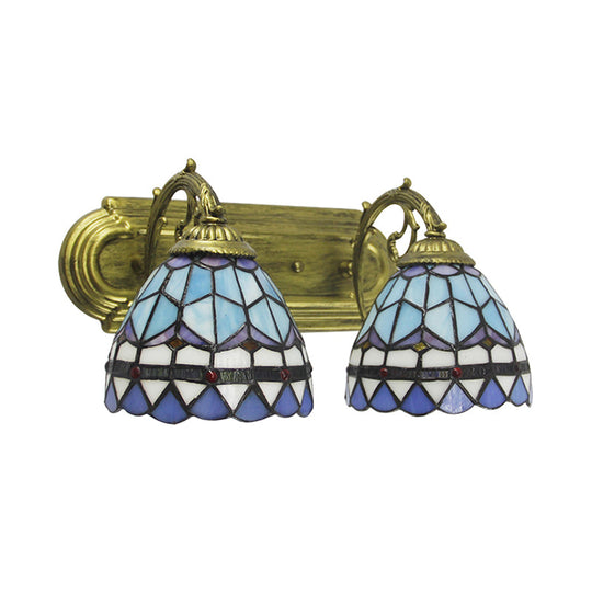 Blue Glass Baroque Dome Sconce Lamp: 2-Headed Wall Light For Bathroom