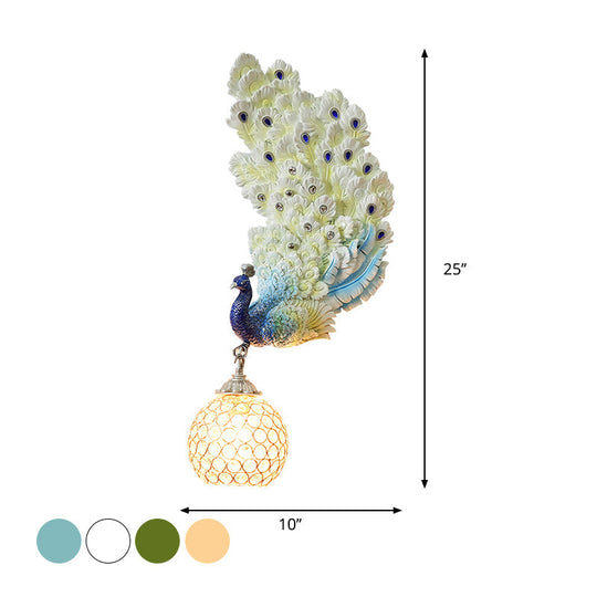 Retro Style Peacock Wall Sconce Light With Clear K9 Crystal Shade In White/Blue/Green - Left/Right