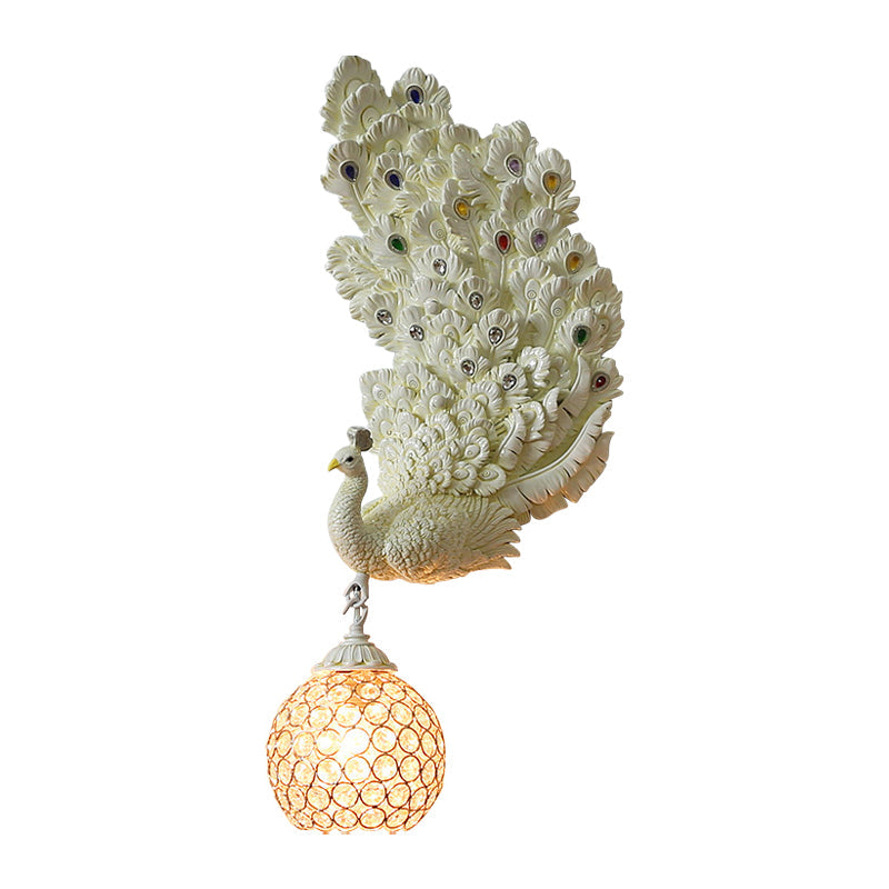 Retro Style Peacock Wall Sconce Light With Clear K9 Crystal Shade In White/Blue/Green - Left/Right