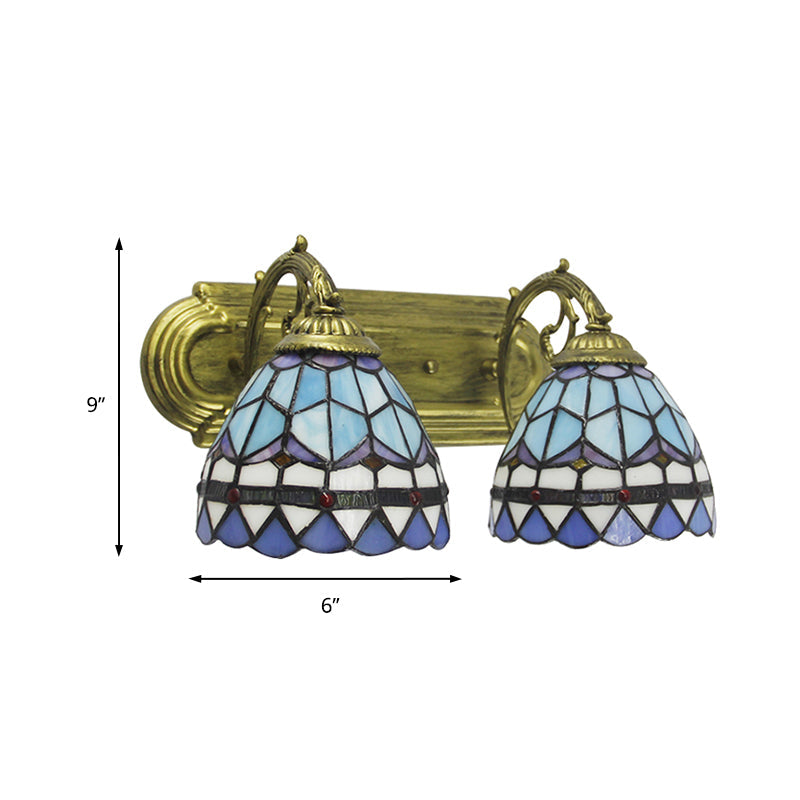 Blue Glass Baroque Dome Sconce Lamp: 2-Headed Wall Light For Bathroom