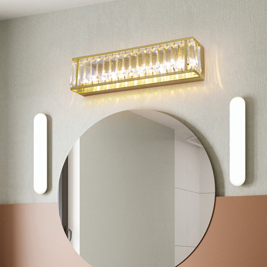 Prismatic Crystal Led Rectangle Vanity Sconce - Minimalist Black/Gold Bathroom Wall Light Gold