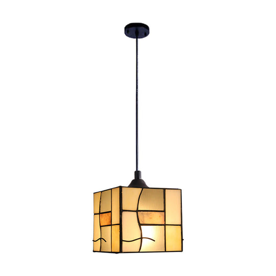 Blue Tiffany Style Hanging Lamp - Stainless Glass Rectangular Suspension Light for Corridor - 1 Head, 4.5"/6" Width