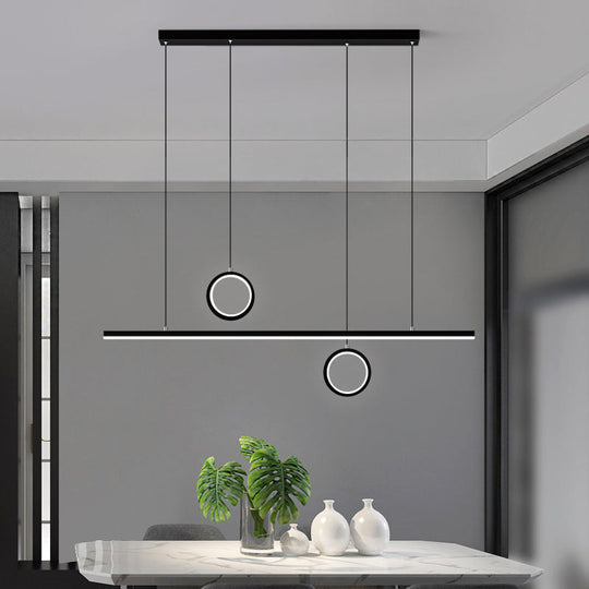 Nordic Dual Ring Led Acrylic Island Pendant Light In Black For Dining Room