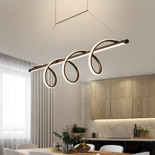 Sleek Black Acrylic Spiral Chandelier: Minimalist Led Hanging Light For Dining Room