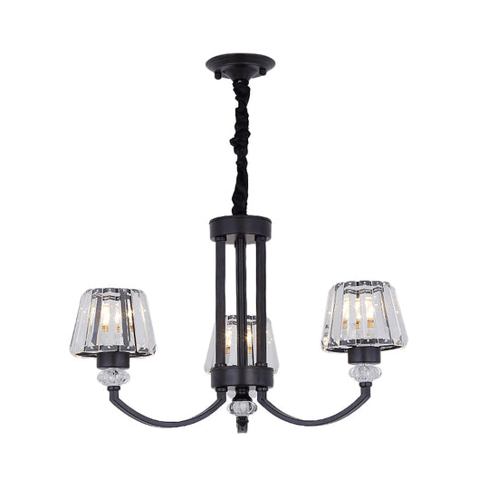 Modernist Cone Crystal Pendant Chandelier - 3/6 Lights, Black - Dining Room Ceiling Hanging Fixture