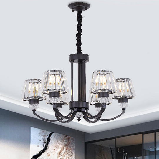 Modernist Cone Crystal Pendant Chandelier - 3/6 Lights, Black - Dining Room Ceiling Hanging Fixture