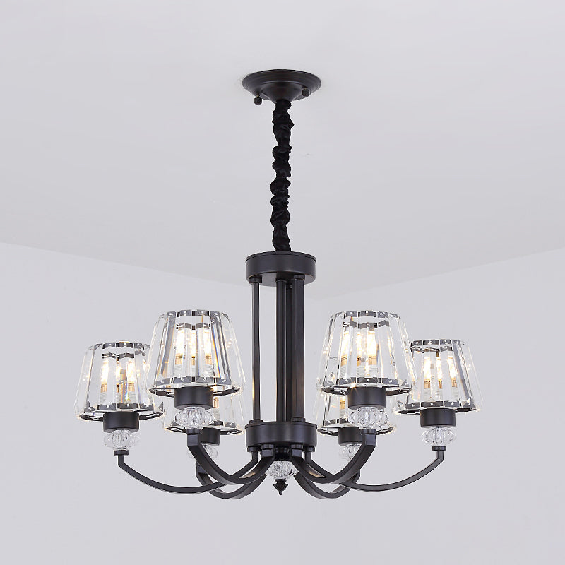 Modernist Cone Crystal Pendant Chandelier - 3/6 Lights, Black - Dining Room Ceiling Hanging Fixture