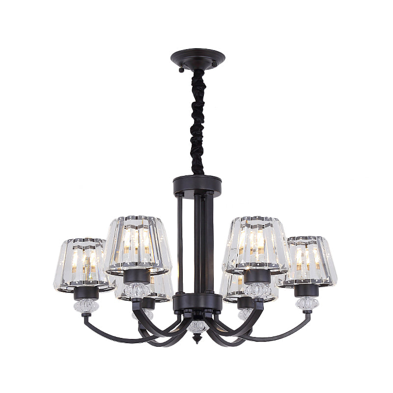 Modernist Cone Crystal Pendant Chandelier - 3/6 Lights, Black - Dining Room Ceiling Hanging Fixture