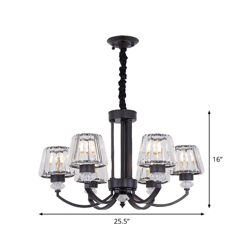 Modernist Cone Crystal Pendant Chandelier - 3/6 Lights, Black - Dining Room Ceiling Hanging Fixture