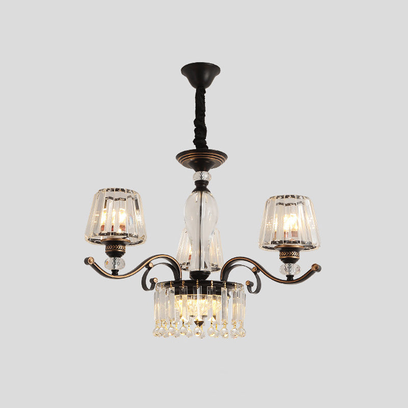 Contemporary Black Conic Crystal Chandelier with 3/6 Down Lighting Heads