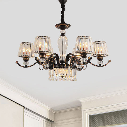 Contemporary Black Conic Crystal Chandelier with 3/6 Down Lighting Heads