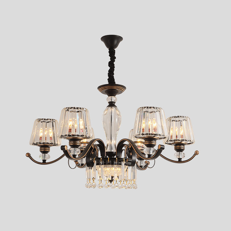 Contemporary Black Conic Crystal Chandelier with 3/6 Down Lighting Heads