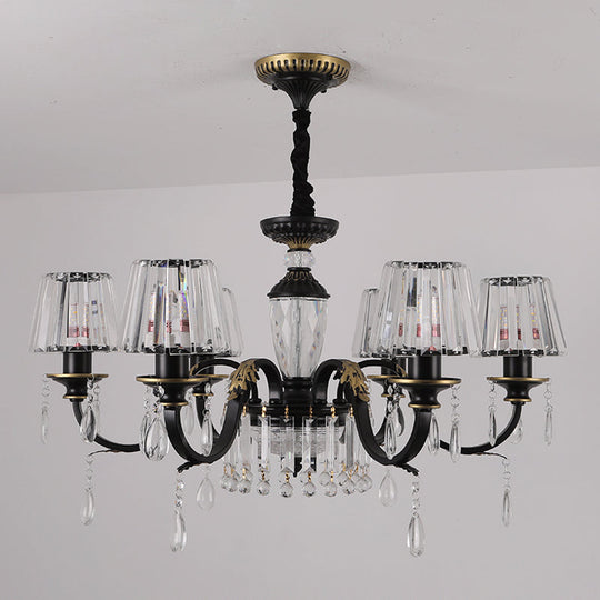 Modern Cone Crystal Chandelier Light with Down Lighting Pendant - 3/6-Head Black Design featuring Droplet Detail