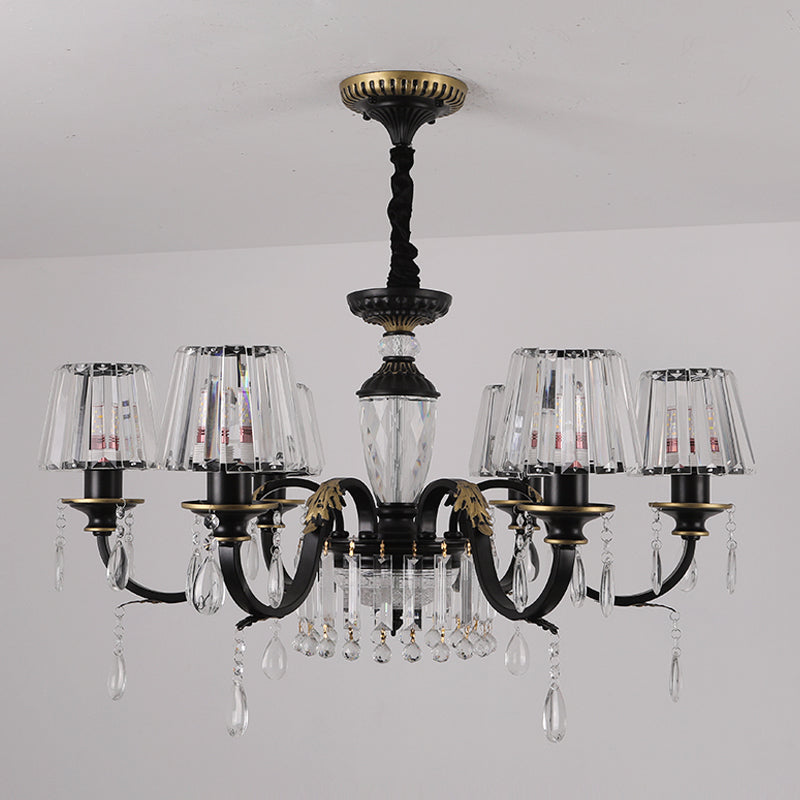 Modern Black Crystal Chandelier With Droplet - 3/6 Heads Down Lighting Pendant