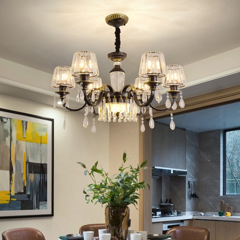 Modern Cone Crystal Chandelier Light with Down Lighting Pendant - 3/6-Head Black Design featuring Droplet Detail