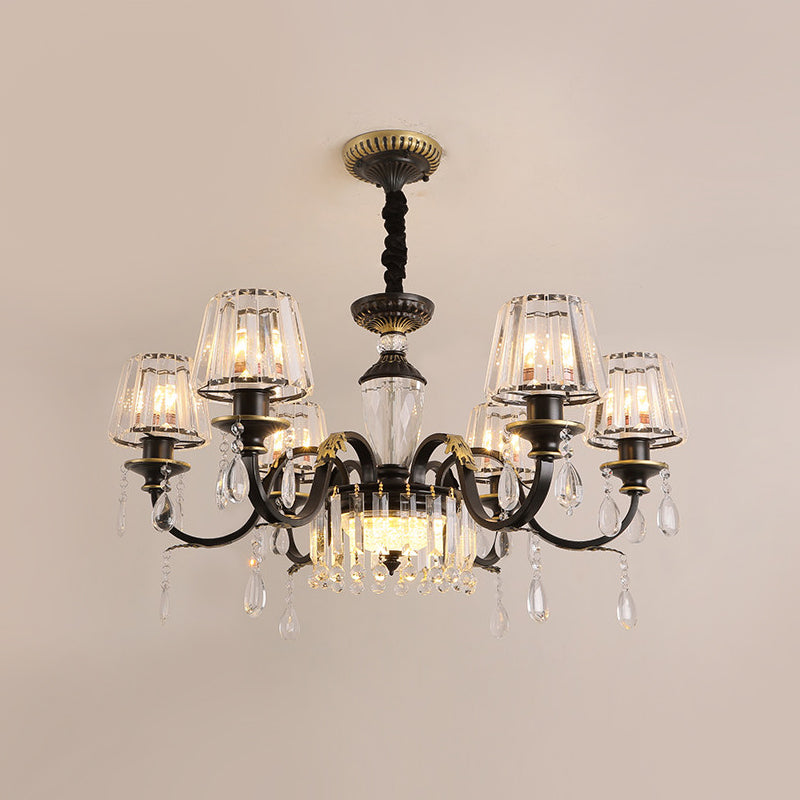 Modern Black Crystal Chandelier With Droplet - 3/6 Heads Down Lighting Pendant