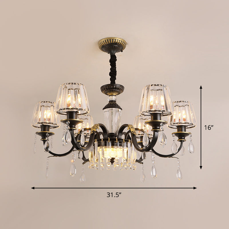 Modern Cone Crystal Chandelier Light with Down Lighting Pendant - 3/6-Head Black Design featuring Droplet Detail