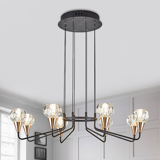 Minimalist Black Chandelier with Round Crystal Shade- 6/8 Bulbs Living Room Suspension Light