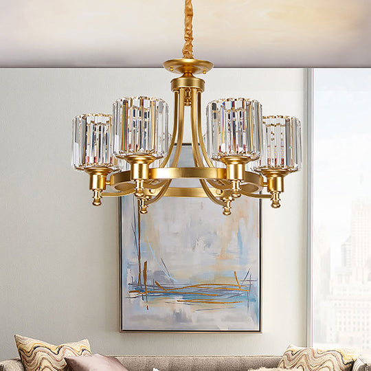 Contemporary Metal Round Chandelier - Gold Ceiling Pendant Light with Drum Crystal Prisms Shade (3/6-Bulb)