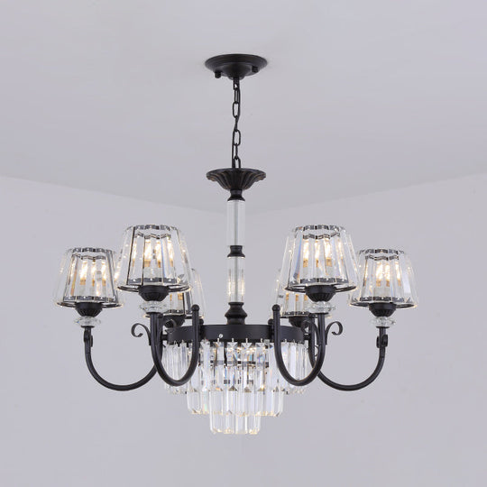 Modern Conical Crystal Prisms Pendant Chandelier With Curved Arm 3/6 Black Heads Ceiling Drop Design