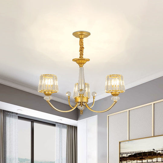 Modern Gold Crystal Block Chandelier - Barrel Design with 3/6 Lights - Dining Room Lighting