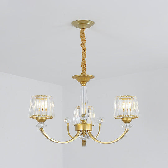 Modern Gold Crystal Block Chandelier - Barrel Design with 3/6 Lights - Dining Room Lighting