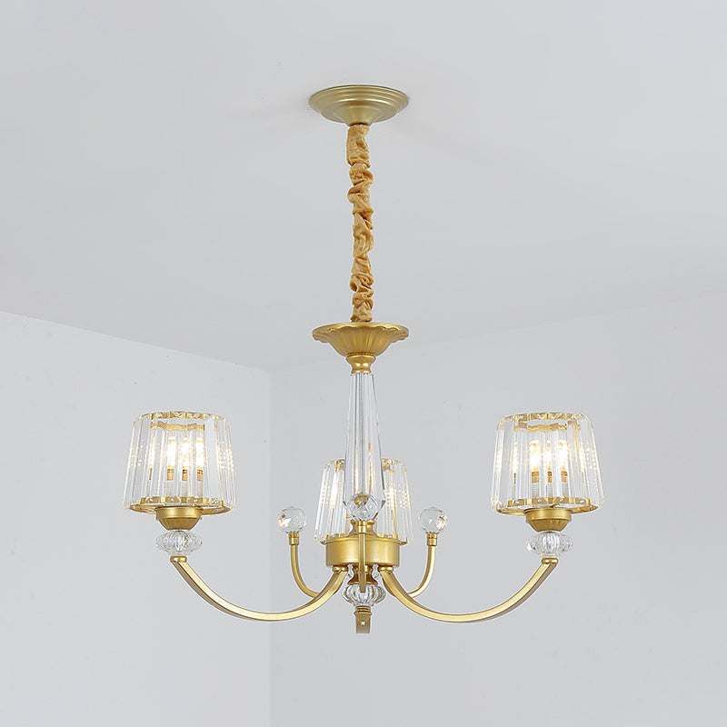 Modern Gold Crystal Block Chandelier - Barrel Dining Room Lighting 3/6 Suspended Pendant Lights