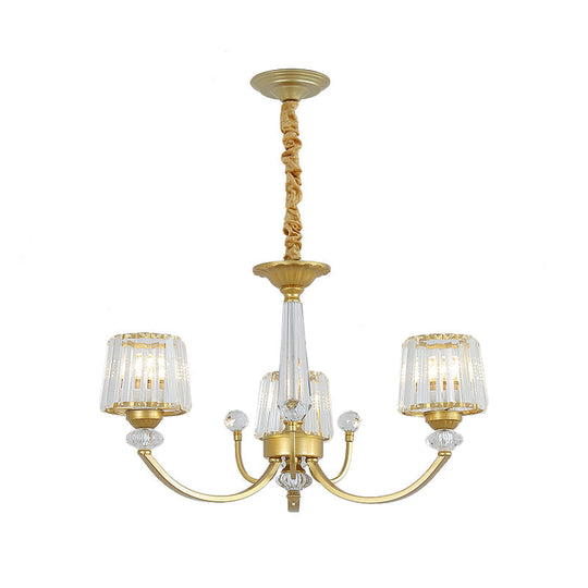 Modern Gold Crystal Block Chandelier - Barrel Dining Room Lighting 3/6 Suspended Pendant Lights