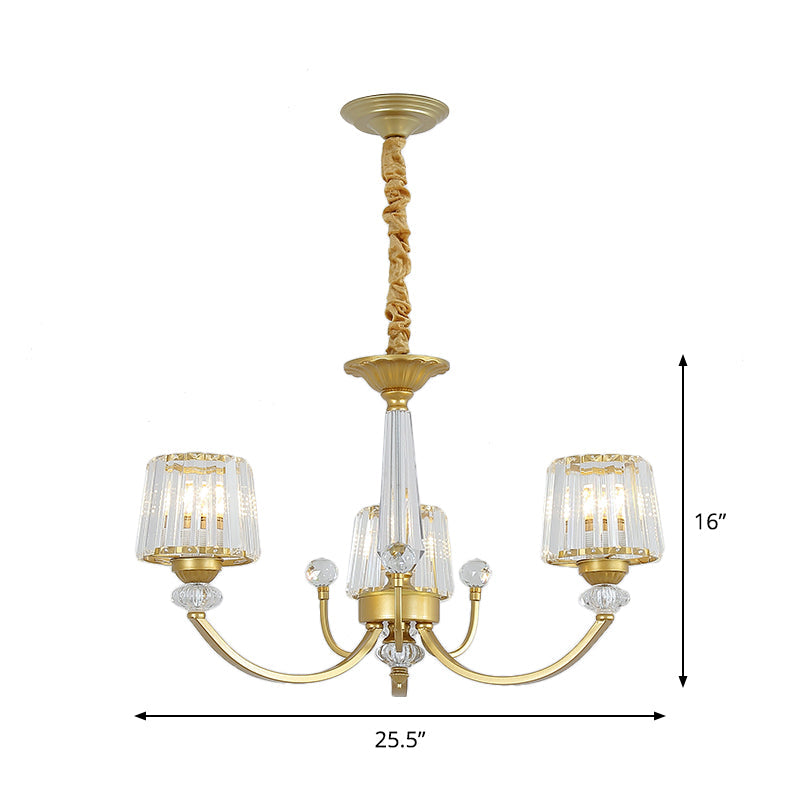 Modern Gold Crystal Block Chandelier - Barrel Design with 3/6 Lights - Dining Room Lighting