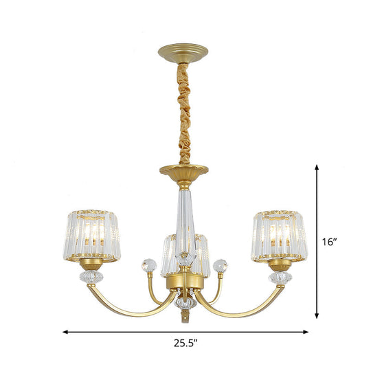 Modern Gold Crystal Block Chandelier - Barrel Dining Room Lighting 3/6 Suspended Pendant Lights