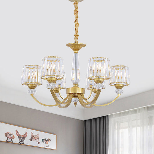 Modern Gold Crystal Block Chandelier - Barrel Design with 3/6 Lights - Dining Room Lighting