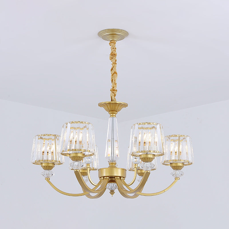 Modern Gold Crystal Block Chandelier - Barrel Design with 3/6 Lights - Dining Room Lighting