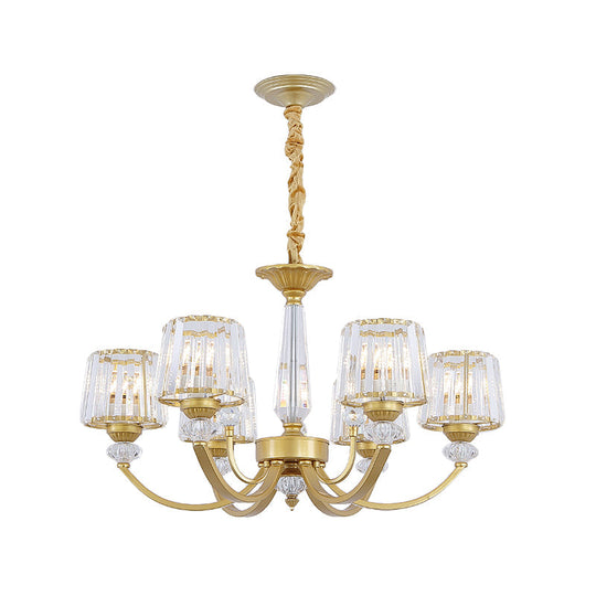 Modern Gold Crystal Block Chandelier - Barrel Design with 3/6 Lights - Dining Room Lighting